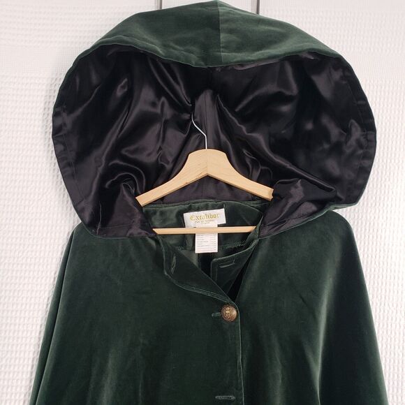 Excalibor Renaissance Fair Cloak Cape Emerald Green Velvet Hooded Medieval LARP - Picture 8 of 16